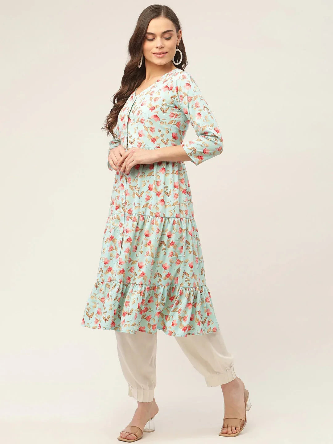 Jompers Women's Sky Blue Floral Printed Kurta | Grocsy