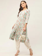 Jompers Women's Sky Blue Floral Printed Kurta | Grocsy