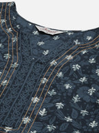 Jompers Women's Indigo Blue Pure Cotton Floral Printed Kurta | Grocsy