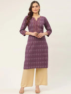 Jompers Women's Purple Pure Cotton Ikat Printed Kurta | Grocsy