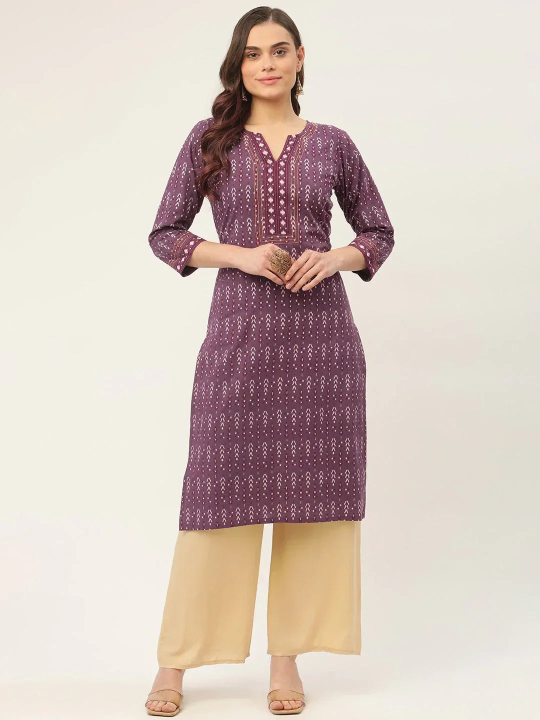 Jompers Women's Purple Pure Cotton Ikat Printed Kurta | Grocsy
