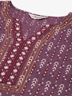 Jompers Women's Purple Pure Cotton Ikat Printed Kurta | Grocsy