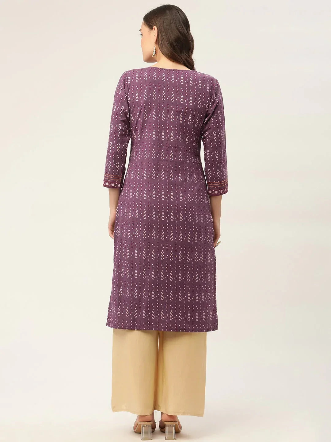 Jompers Women's Purple Pure Cotton Ikat Printed Kurta | Grocsy
