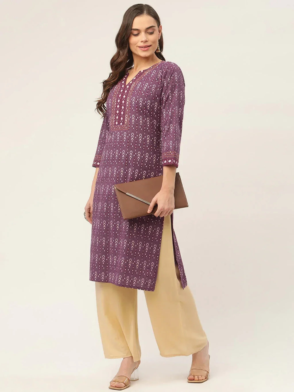 Jompers Women's Purple Pure Cotton Ikat Printed Kurta | Grocsy