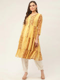 Jompers Women's Mustard Georgette Tiger Printed Kurta | Grocsy