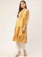 Jompers Women's Mustard Georgette Tiger Printed Kurta | Grocsy