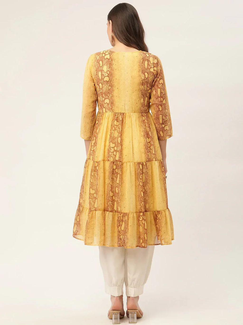 Jompers Women's Mustard Georgette Tiger Printed Kurta | Grocsy
