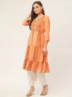 Jompers Women's Orange Georgette Tiger Printed Kurta | Grocsy