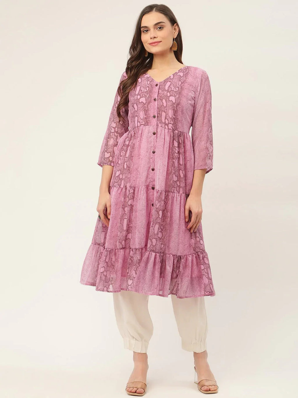Jompers Women's Purple Georgette Tiger Printed Kurta | Grocsy