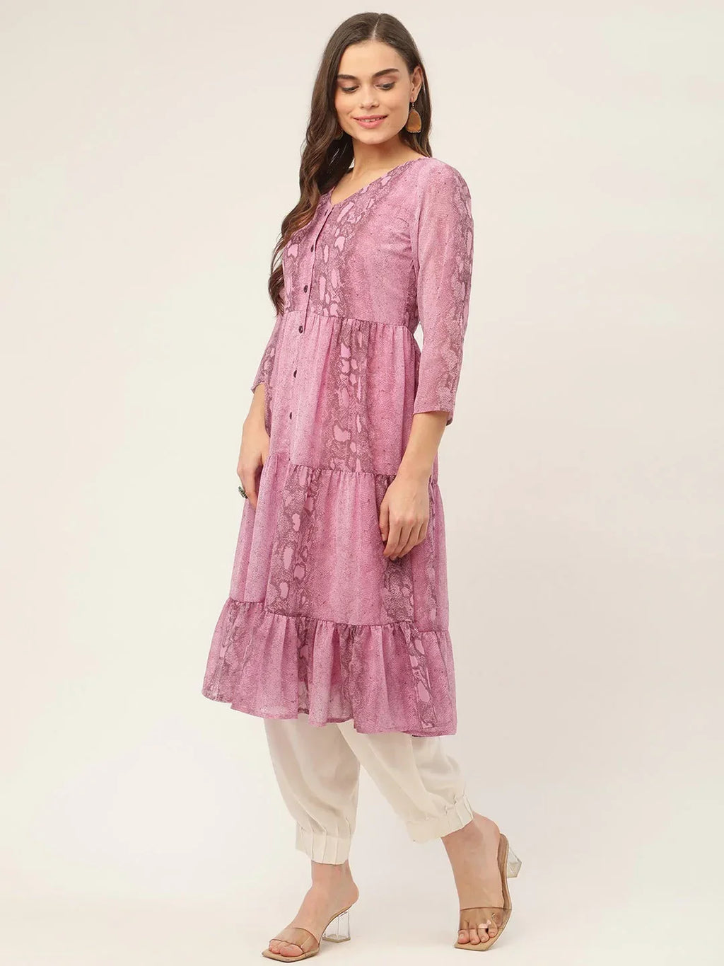 Jompers Women's Purple Georgette Tiger Printed Kurta | Grocsy