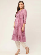 Jompers Women's Purple Georgette Tiger Printed Kurta | Grocsy