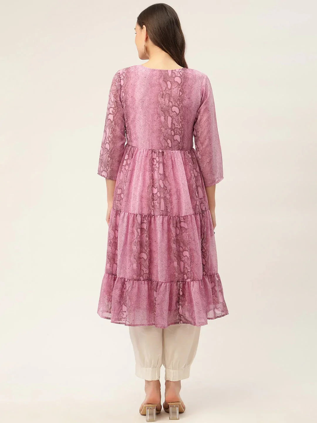 Jompers Women's Purple Georgette Tiger Printed Kurta | Grocsy