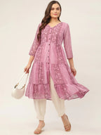 Jompers Women's Purple Georgette Tiger Printed Kurta | Grocsy