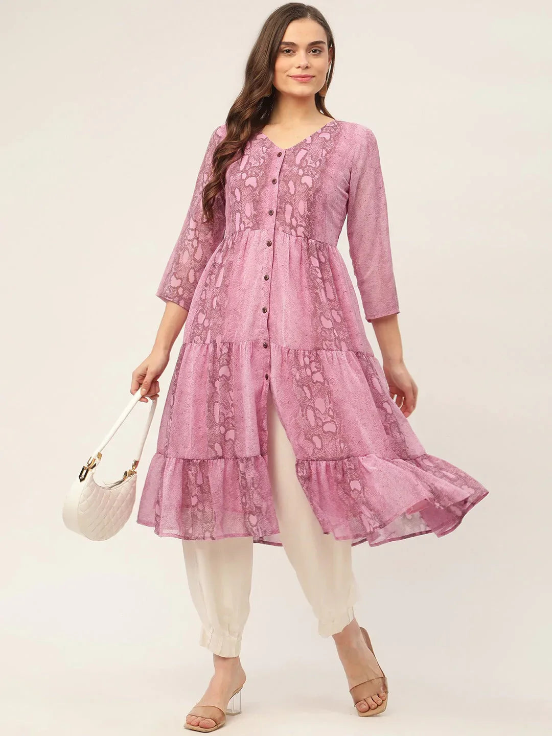Jompers Women's Purple Georgette Tiger Printed Kurta | Grocsy