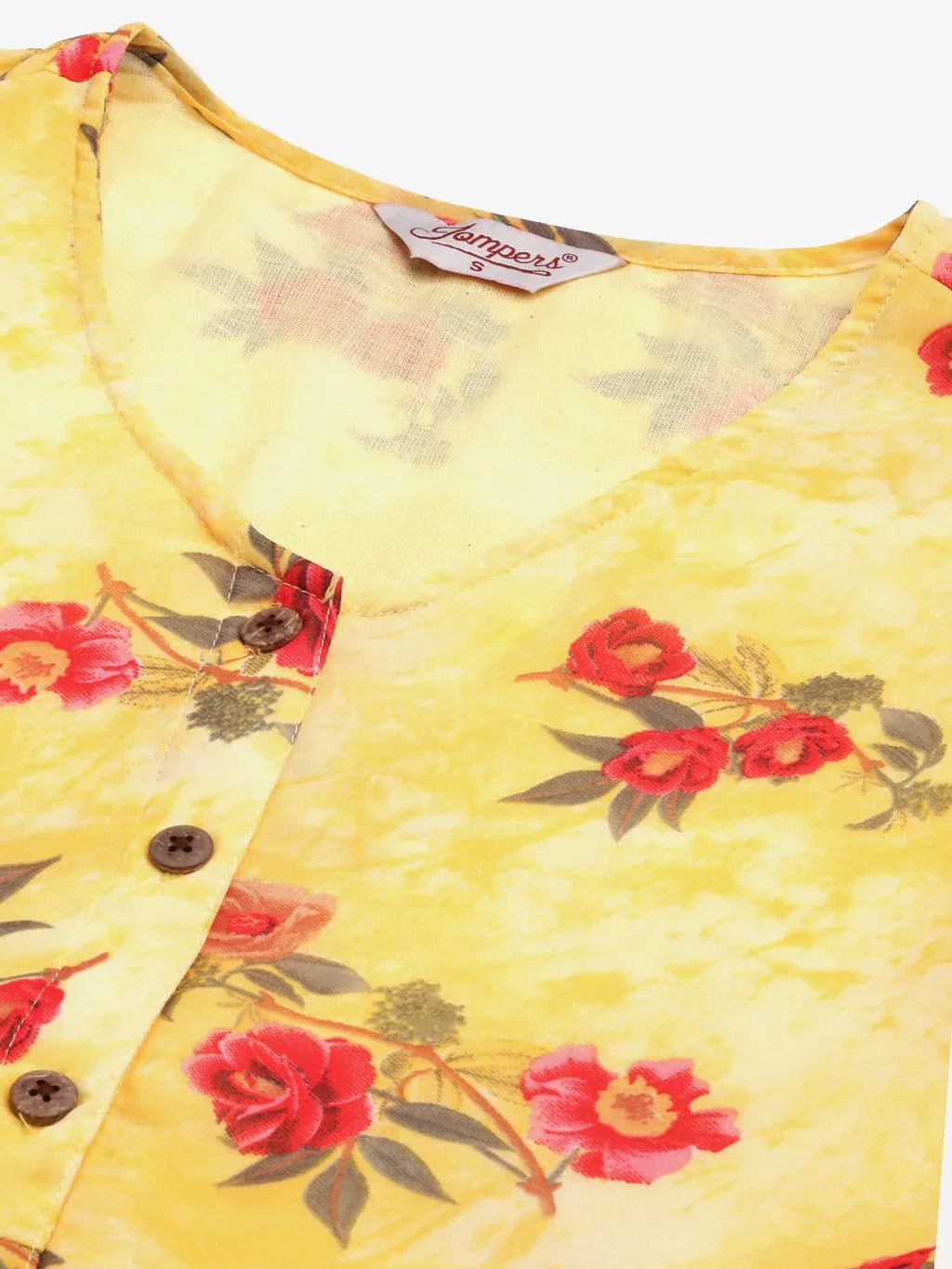 Jompers Women's Yellow Georgette Floral Printed Kurta | Grocsy