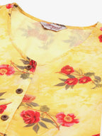 Jompers Women's Yellow Georgette Floral Printed Kurta | Grocsy