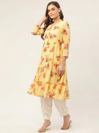 Jompers Women's Yellow Georgette Floral Printed Kurta | Grocsy
