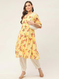 Jompers Women's Yellow Georgette Floral Printed Kurta | Grocsy