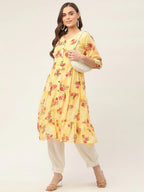 Jompers Women's Yellow Georgette Floral Printed Kurta | Grocsy