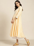 Jompers Women's Yellow & White Ethnic Motifs Printed Lace Detail Anarkali Kurta | Grocsy