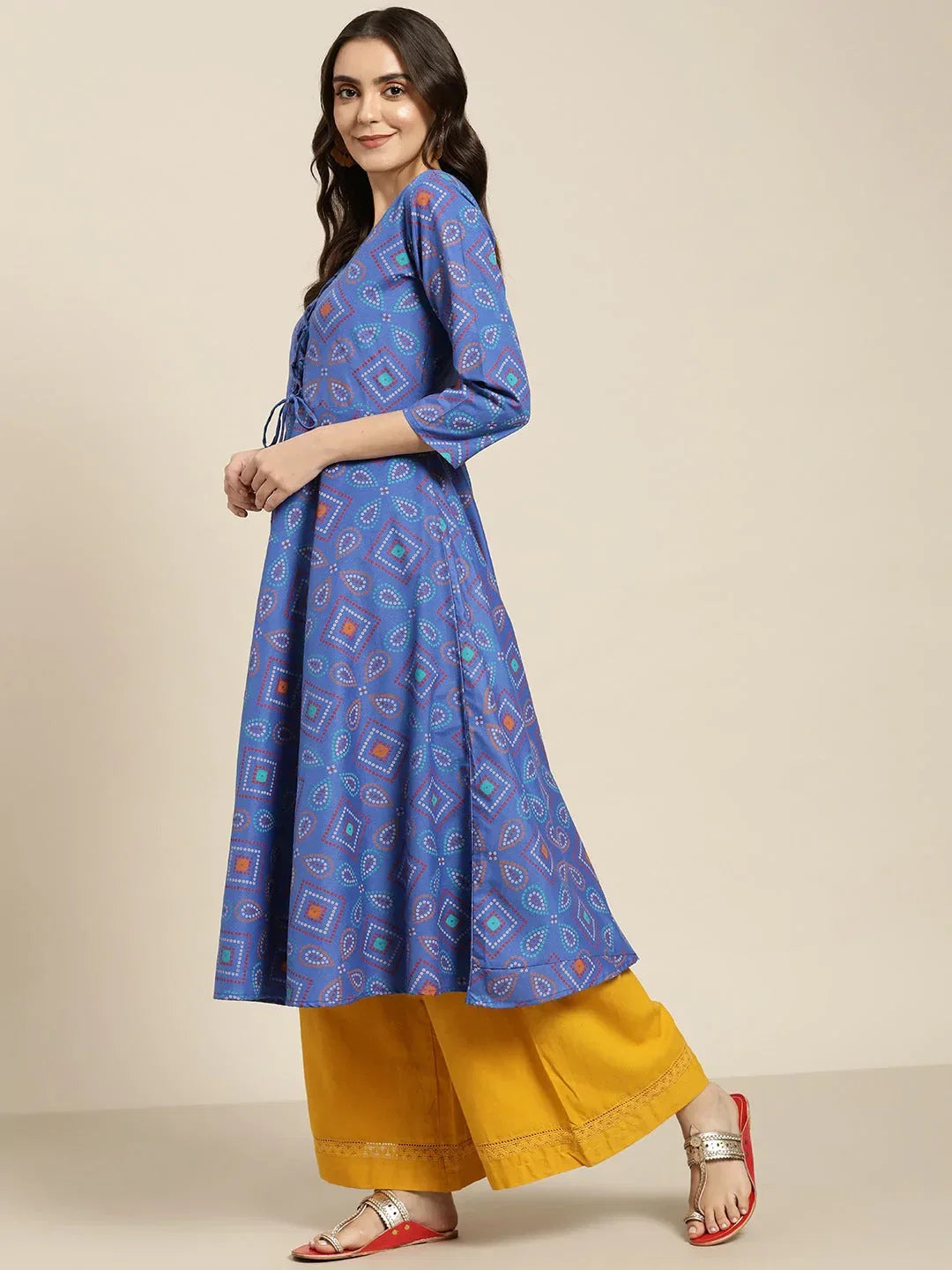 Jompers Women's Blue Bandhani Printed Anarkali Kurta | Grocsy