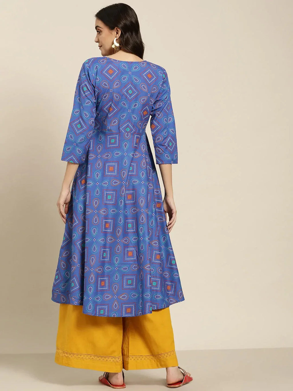 Jompers Women's Blue Bandhani Printed Anarkali Kurta | Grocsy