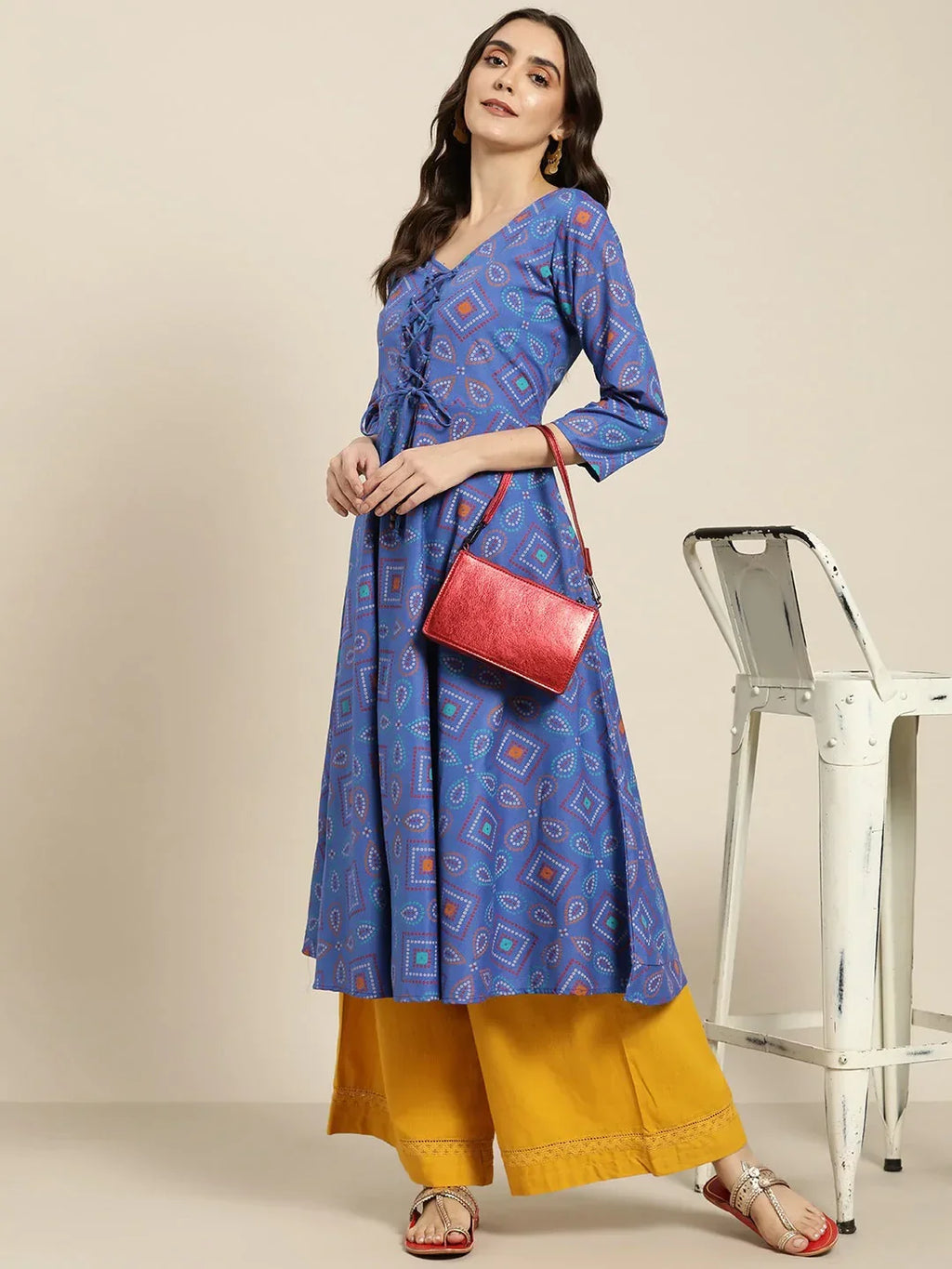 Jompers Women's Blue Bandhani Printed Anarkali Kurta | Grocsy