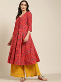 Jompers Women's Red Bandhani Printed Anarkali Kurta | Grocsy
