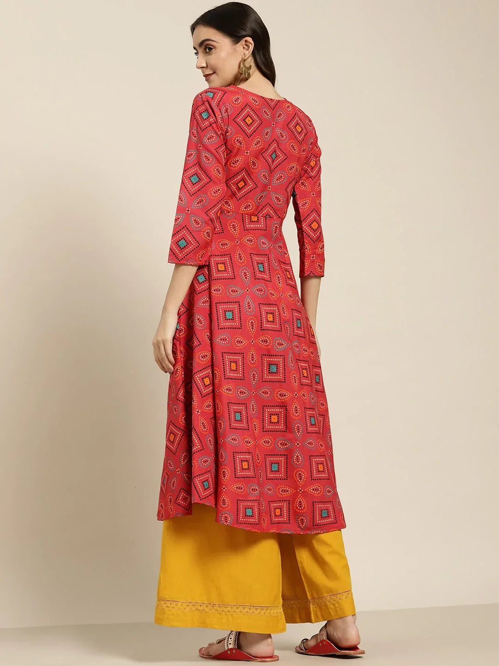 Jompers Women's Red Bandhani Printed Anarkali Kurta | Grocsy