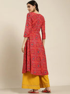 Jompers Women's Red Bandhani Printed Anarkali Kurta | Grocsy
