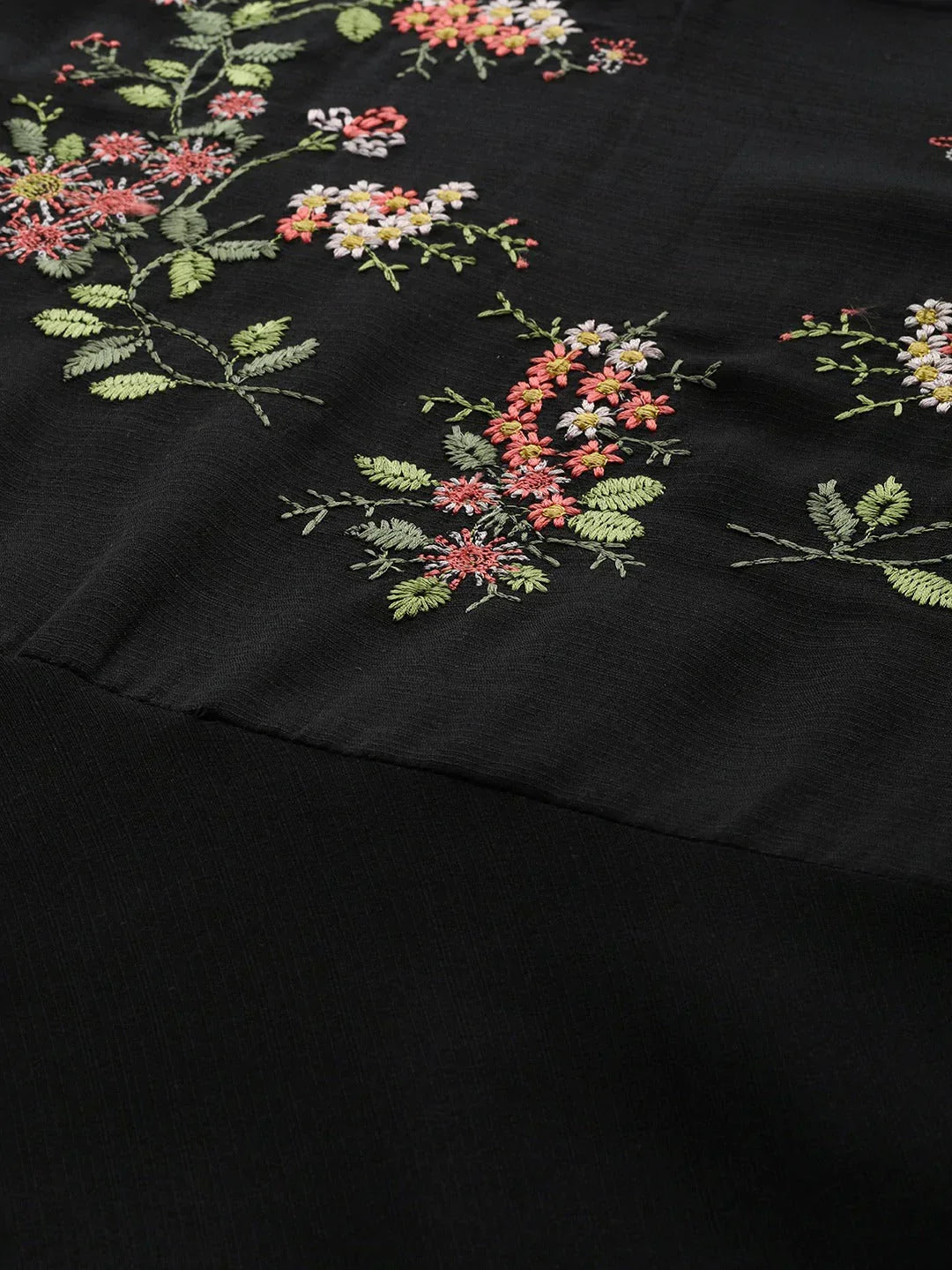 Jompers Women's Black & Green Floral Embroidered Georgette Anarkali Kurta | Grocsy