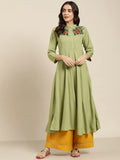 Jompers Women's Green & Red Floral Embroidered Georgette Anarkali Kurta | Grocsy