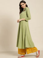 Jompers Women's Green & Red Floral Embroidered Georgette Anarkali Kurta | Grocsy