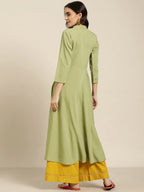 Jompers Women's Green & Red Floral Embroidered Georgette Anarkali Kurta | Grocsy