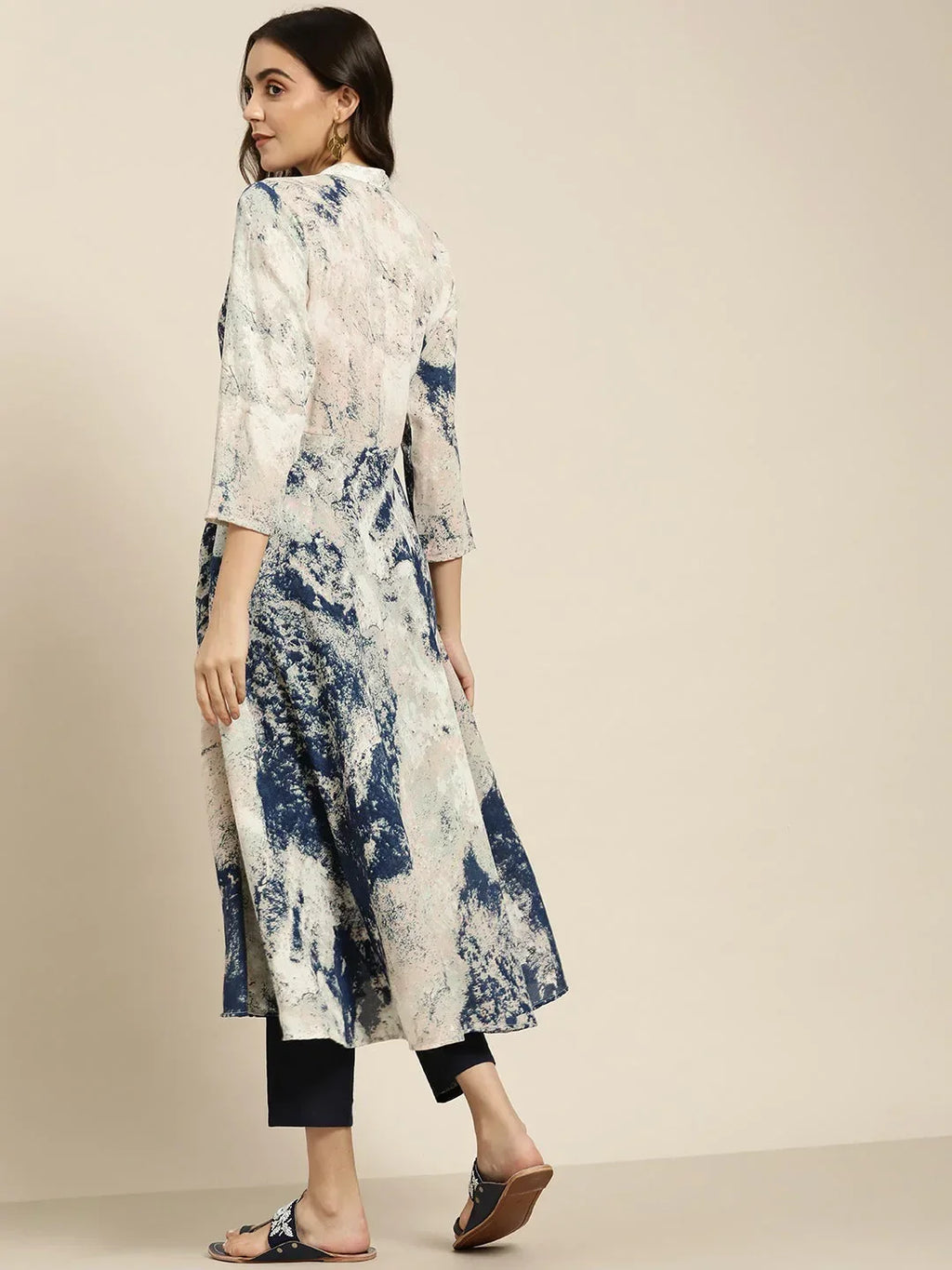 Jompers Women's Navy Blue & Pink Printed Anarkali Kurta | Grocsy