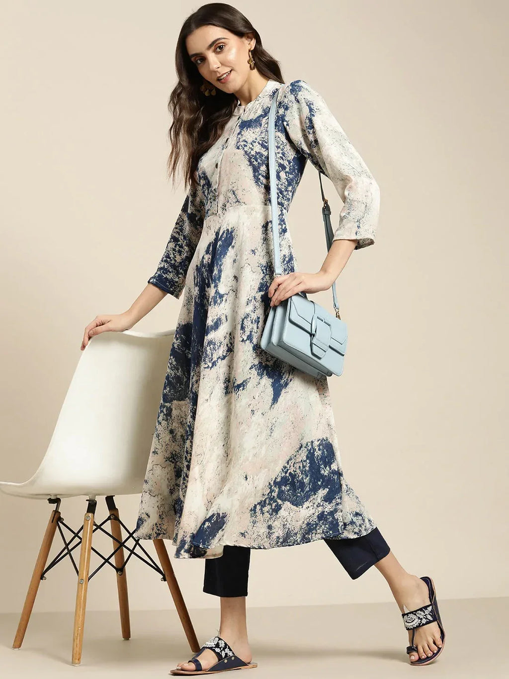 Jompers Women's Navy Blue & Pink Printed Anarkali Kurta | Grocsy