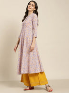 Jompers Women's Purple and yellow Printed Anarkali Kurta | Grocsy