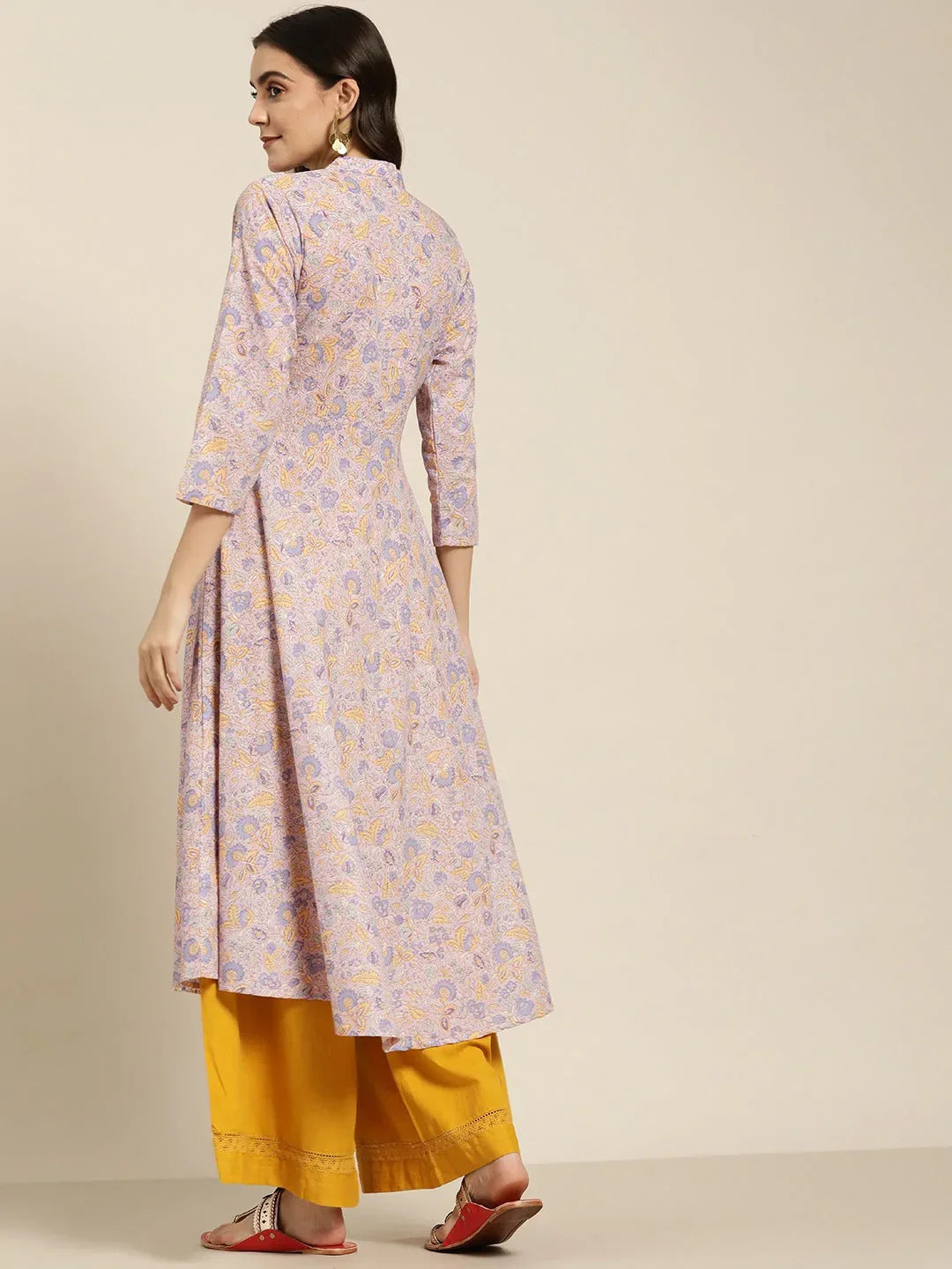 Jompers Women's Purple and yellow Printed Anarkali Kurta | Grocsy