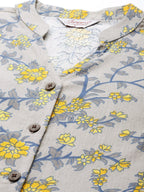 Jompers Women's Grey and yellow Printed Anarkali Kurta | Grocsy