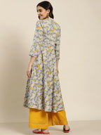 Jompers Women's Grey and yellow Printed Anarkali Kurta | Grocsy