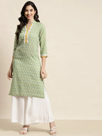 Jompers Women's Ethnic Motifs Thread Work Kurta - Yellow | Grocsy