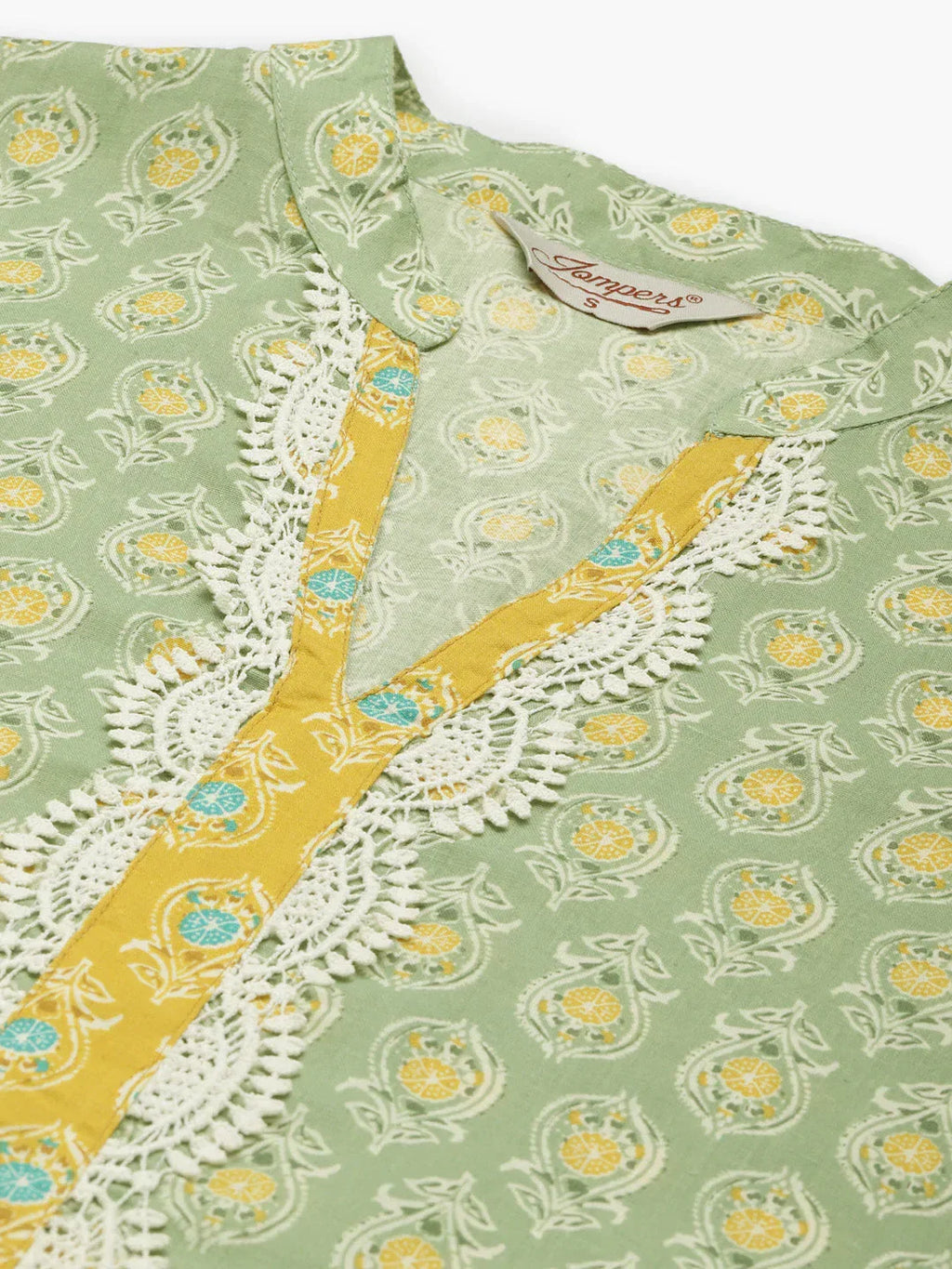 Jompers Women's Ethnic Motifs Thread Work Kurta - Yellow | Grocsy