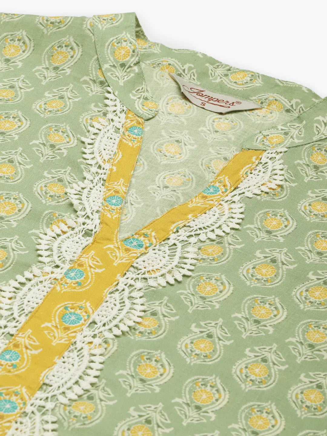 Jompers Women's Ethnic Motifs Thread Work Kurta - Yellow | Grocsy