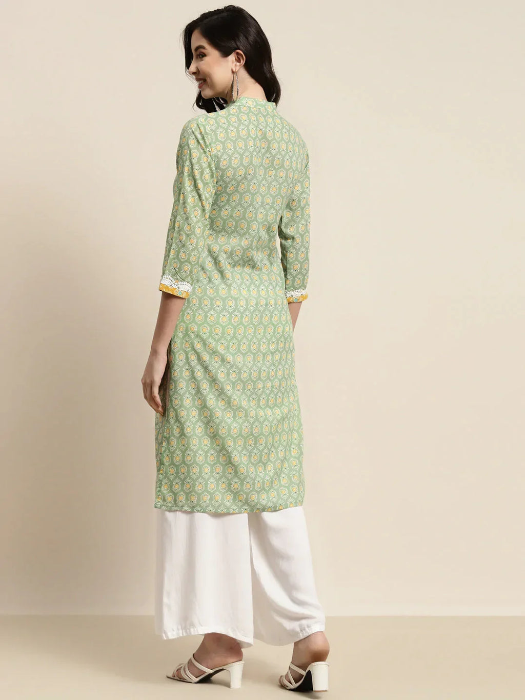 Jompers Women's Ethnic Motifs Thread Work Kurta - Yellow | Grocsy