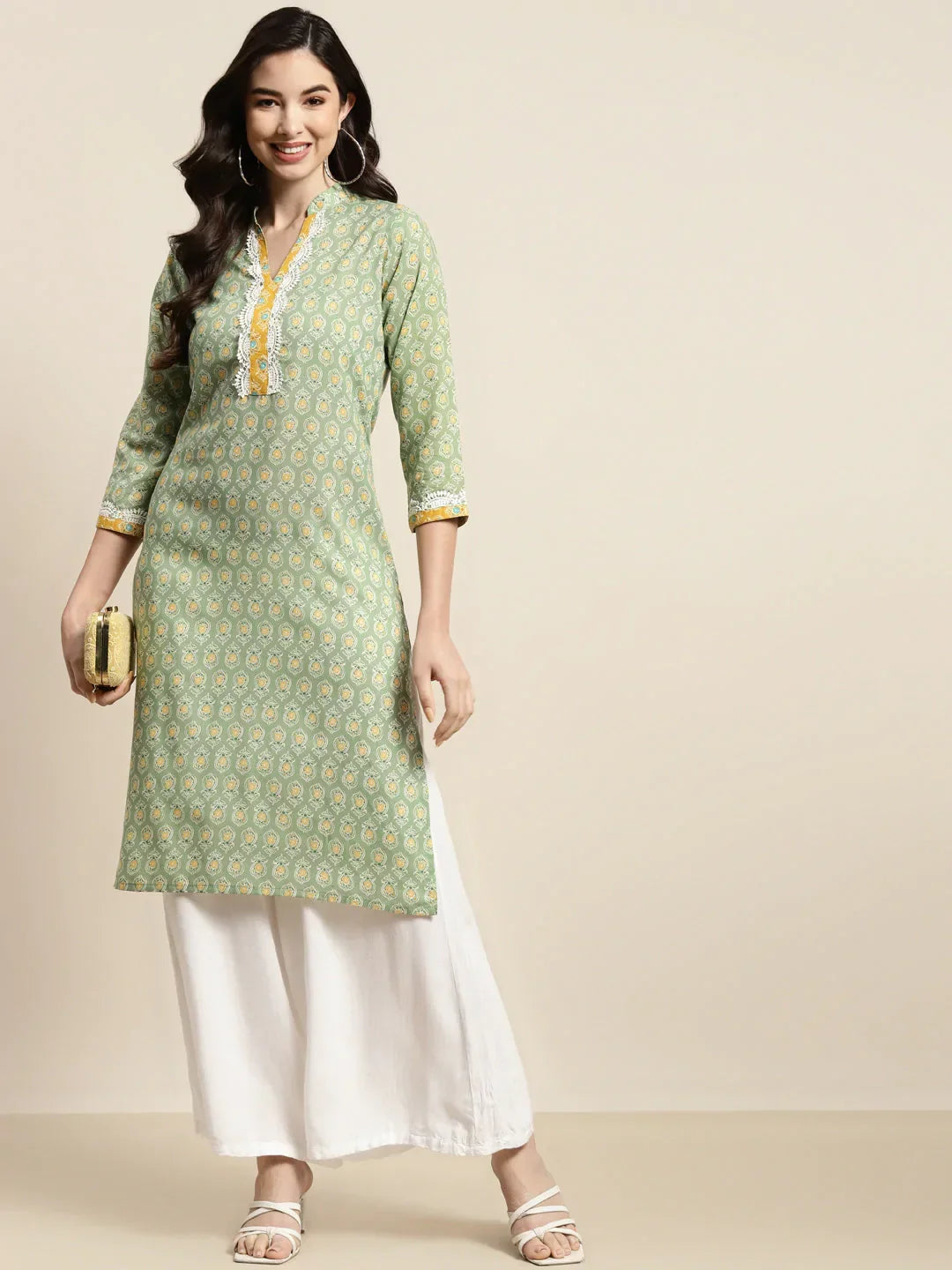 Jompers Women's Ethnic Motifs Thread Work Kurta - Yellow | Grocsy