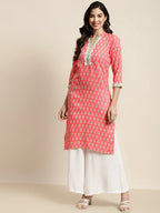 Jompers Women's Ethnic Motifs Thread Work Kurta - Pink | Grocsy