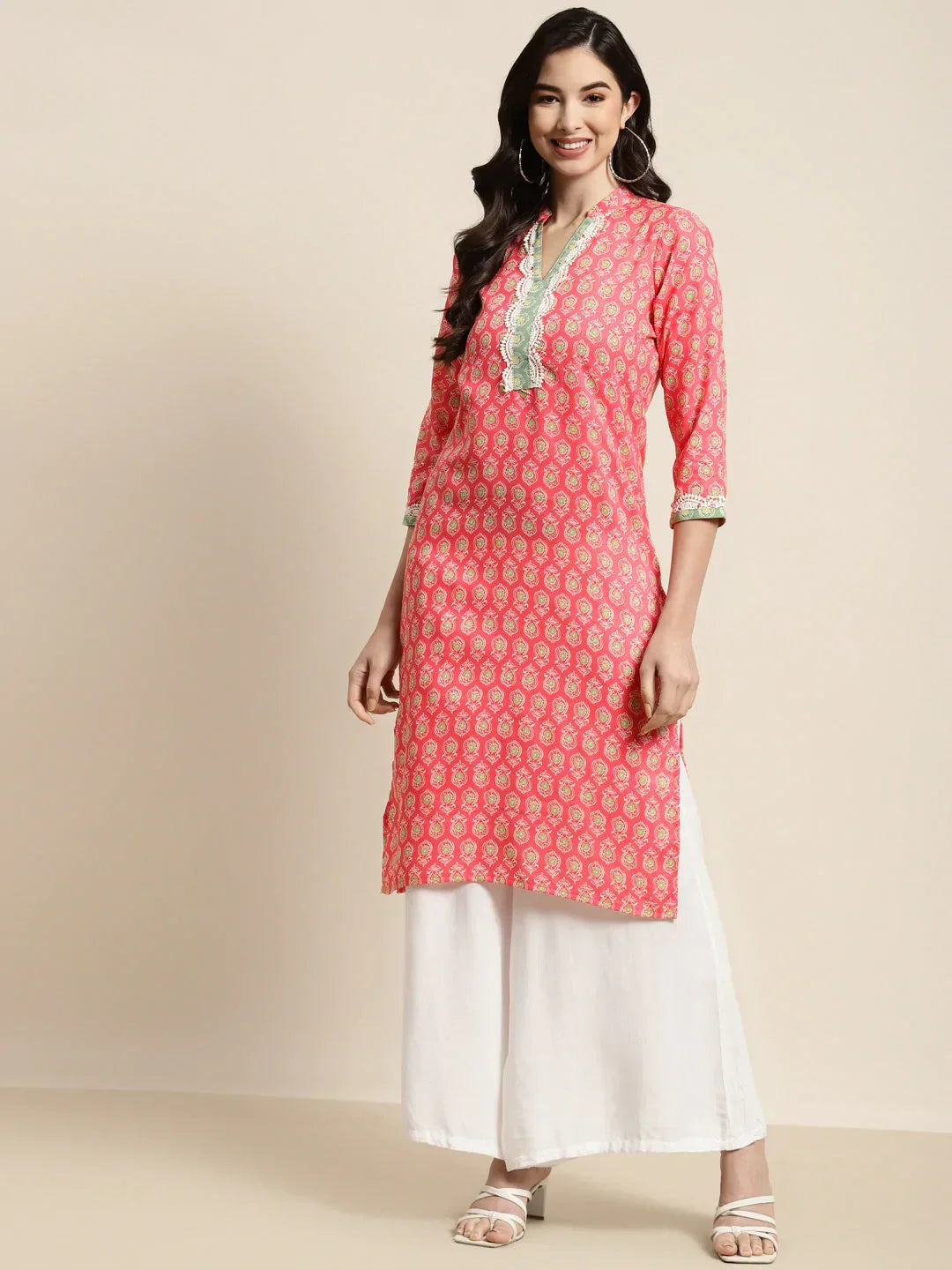 Jompers Women's Ethnic Motifs Thread Work Kurta - Pink | Grocsy