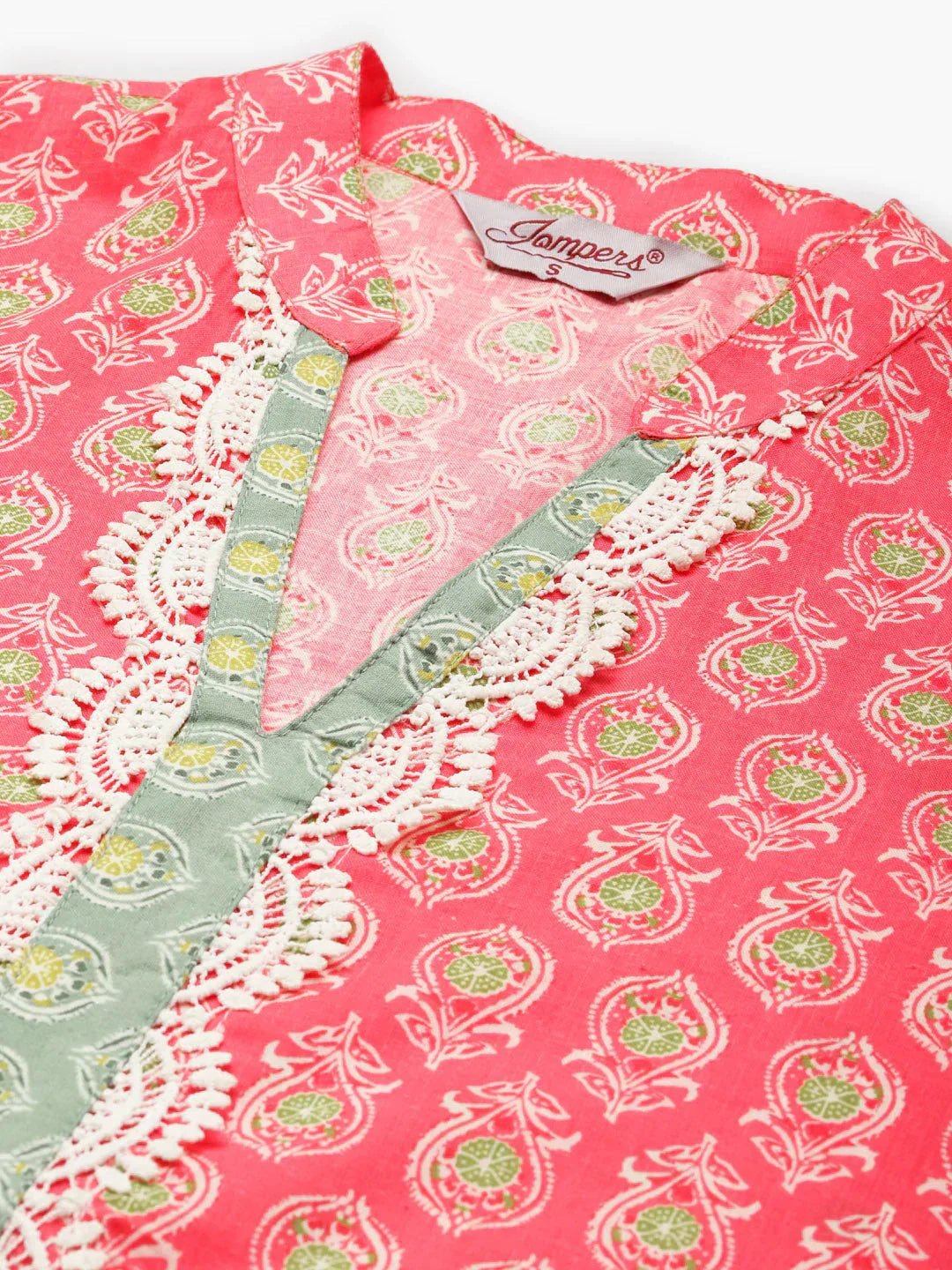 Jompers Women's Ethnic Motifs Thread Work Kurta - Pink | Grocsy