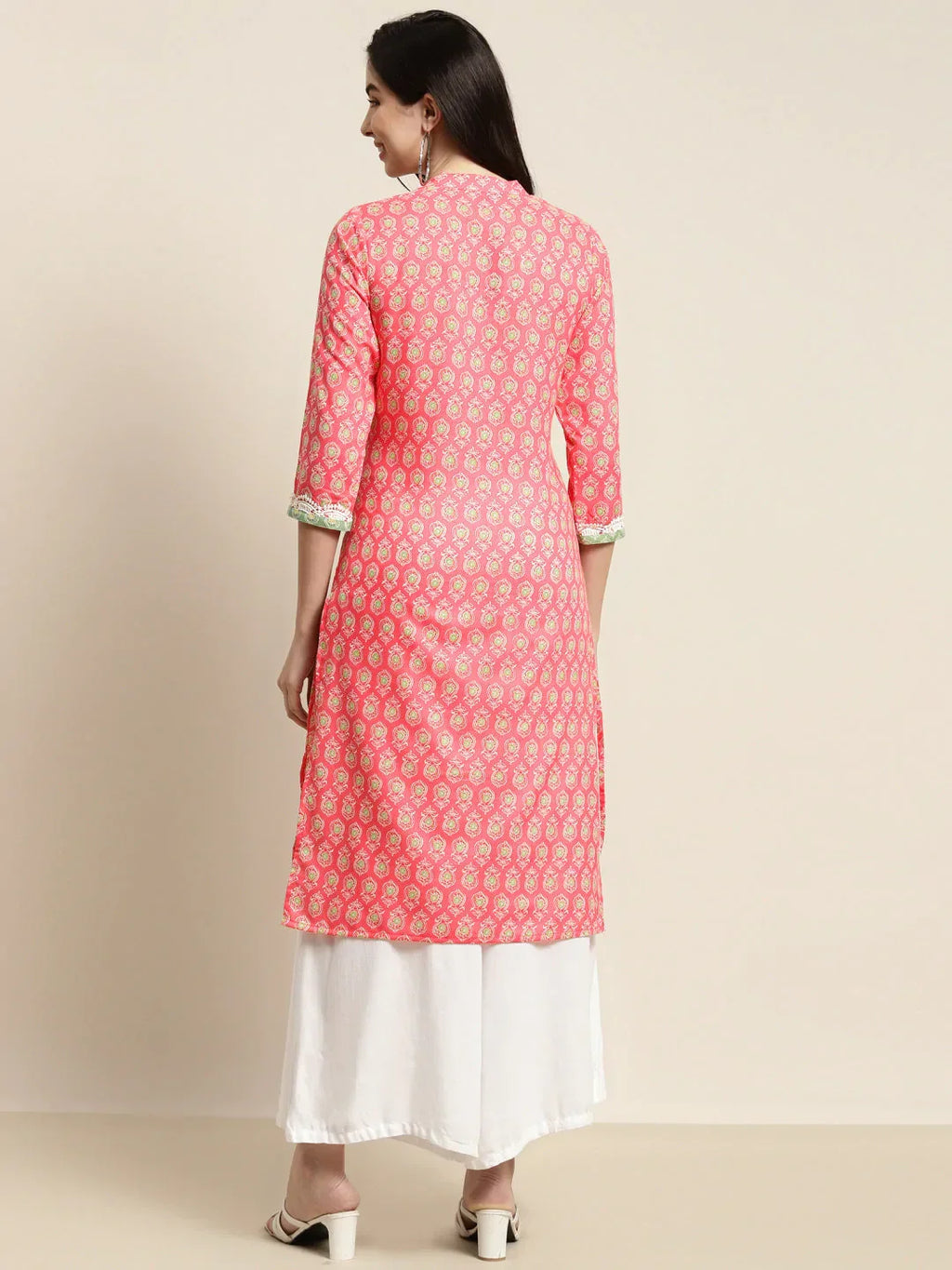 Jompers Women's Ethnic Motifs Thread Work Kurta - Pink | Grocsy