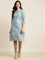 Jompers Women's Grey Striped Thread Work Kurta | Grocsy